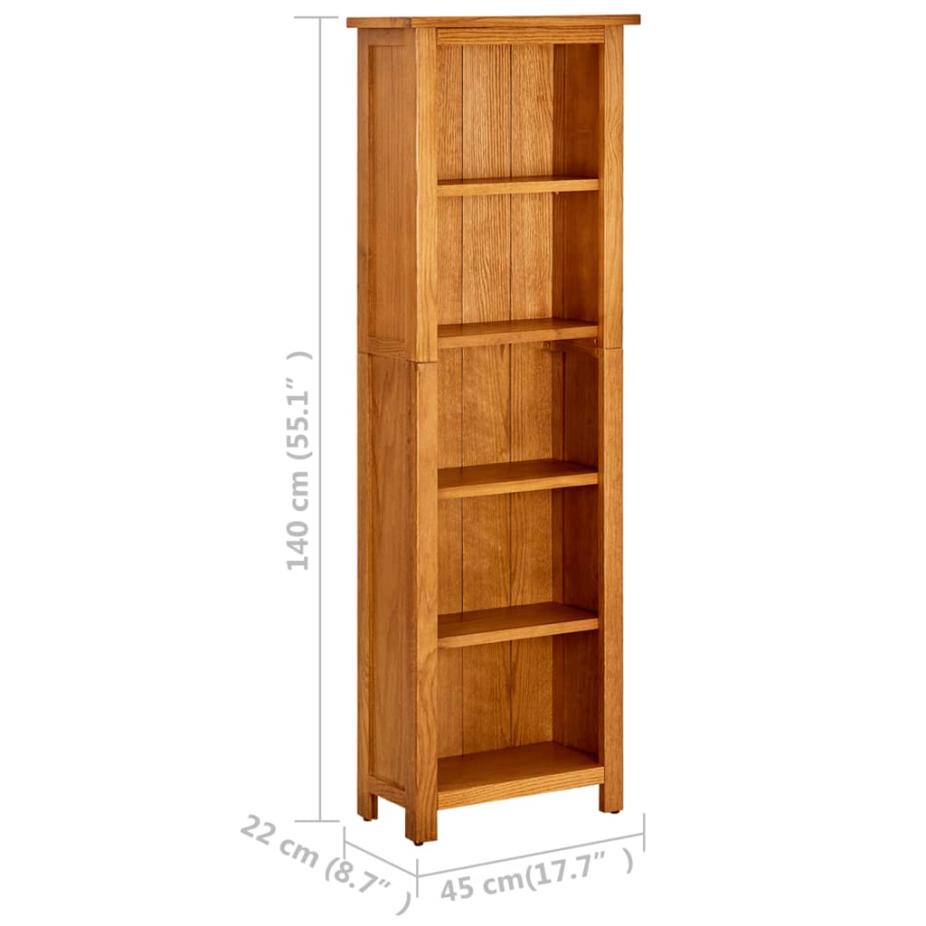 Libreria a 5 Ripiani 45x22x140 cm in Legno Massello di Rovere | homemem39
