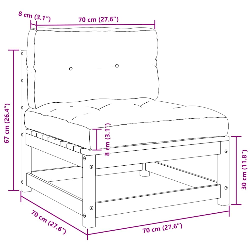 Set Divani da Giardino 3 pz con Cuscini Legno Massello Pino