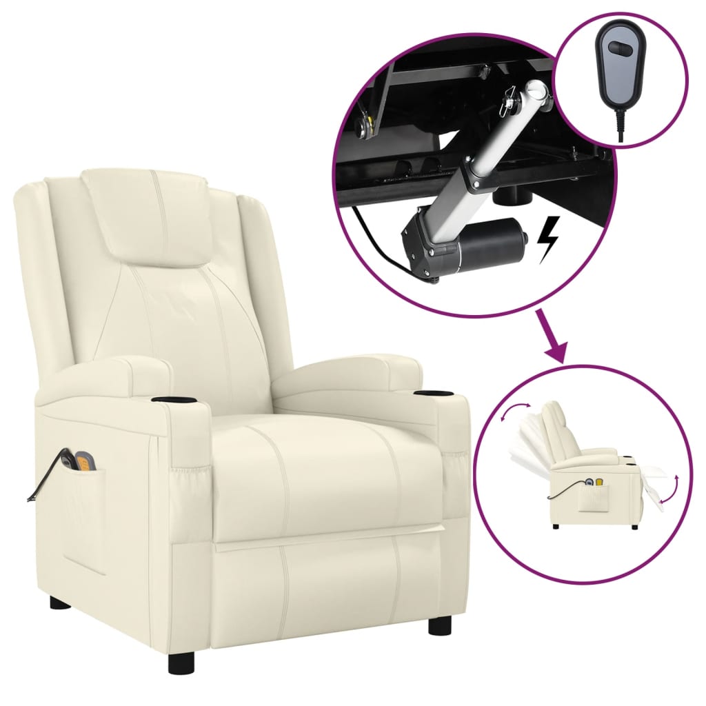 Poltrona Massaggiante Elettrica Bianco Crema Similpelle | homemem39
