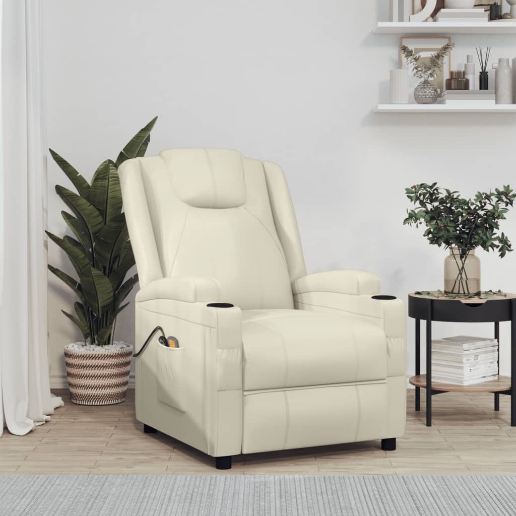 Poltrona Massaggiante Elettrica Bianco Crema Similpelle | homemem39
