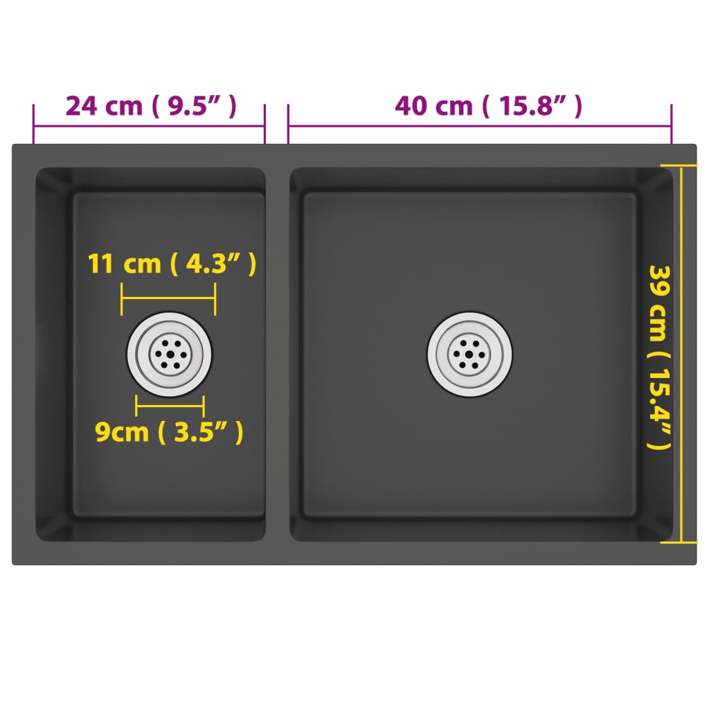 Lavello da Cucina Nero in Acciaio Inossidabile - homemem39