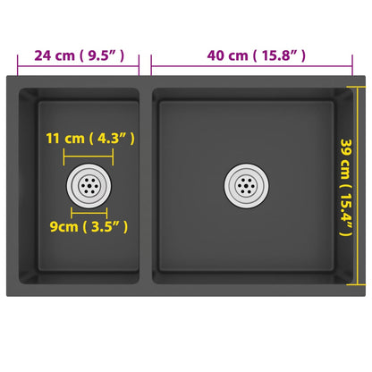 Lavello da Cucina Nero in Acciaio Inossidabile - homemem39