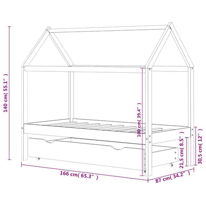 Giroletto per Bambini con Cassetto Bianco Legno Pino 80x160 cm