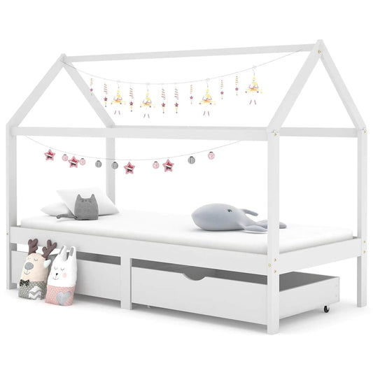 Giroletto Bambini con Cassetti Bianco Pino Massello 90x200 cm - homemem39