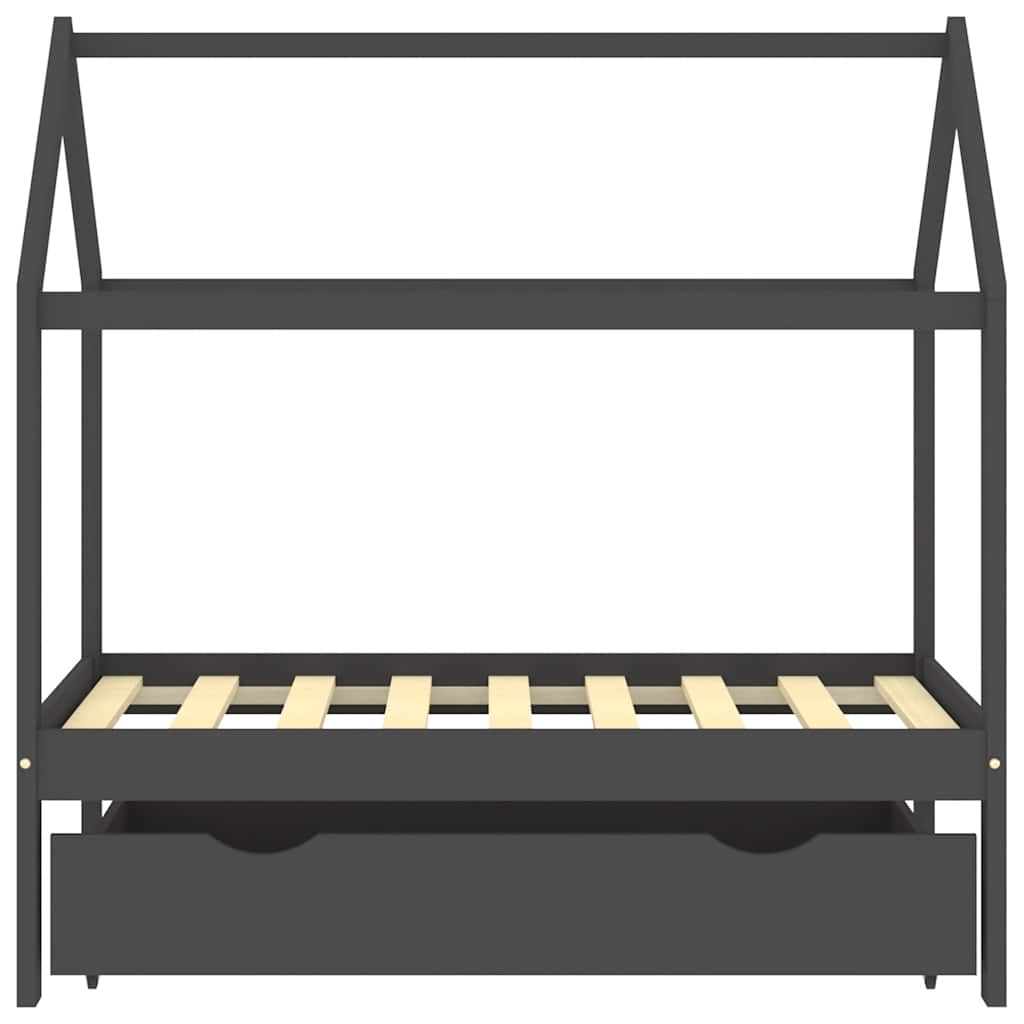 Giroletto Bambini Cassetto Grigio Scuro Pino Massello 70x140 cm - homemem39