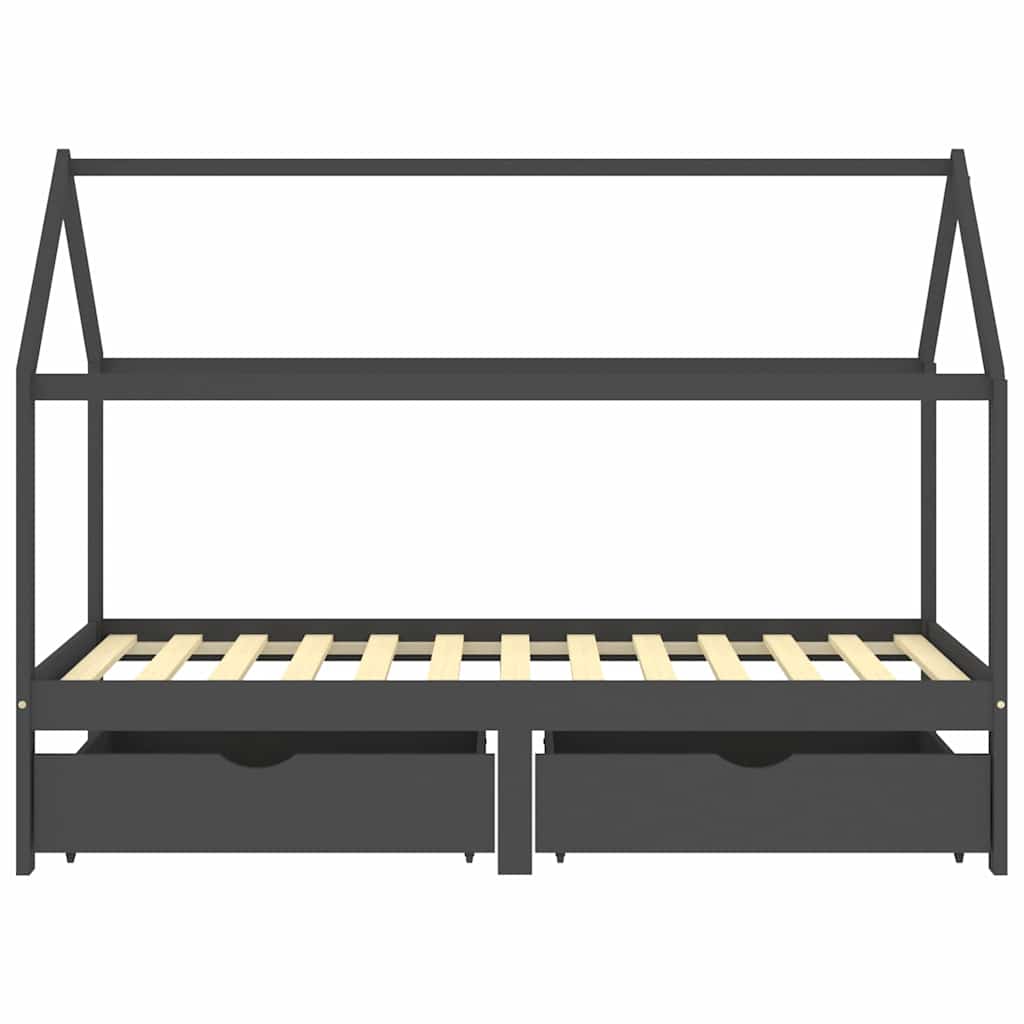 Giroletto Bambini Cassetti Grigio Scuro Pino Massello 90x200 cm