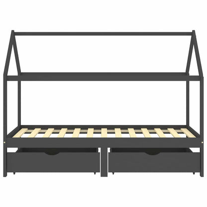 Giroletto Bambini Cassetti Grigio Scuro Pino Massello 90x200 cm