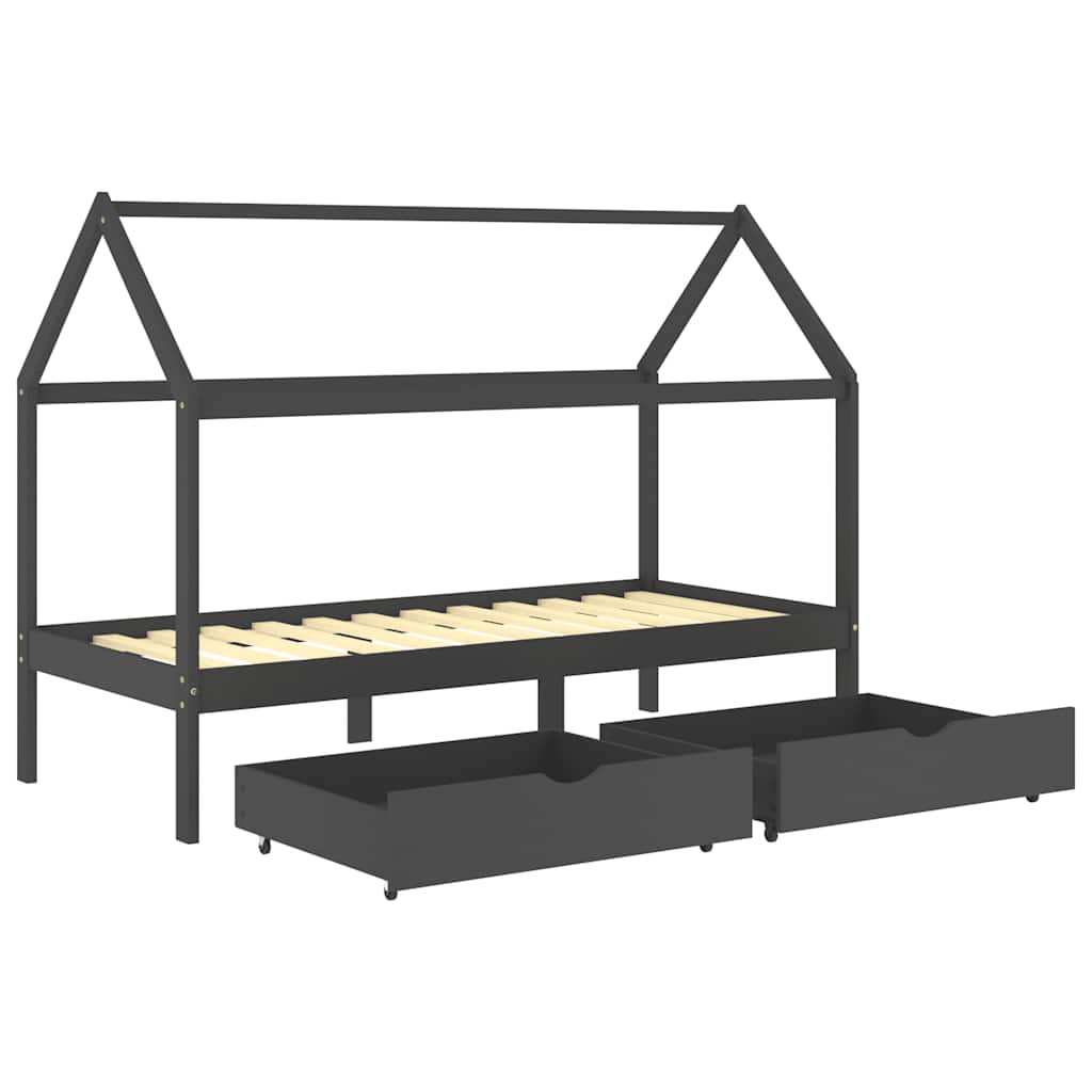 Giroletto Bambini Cassetti Grigio Scuro Pino Massello 90x200 cm - homemem39