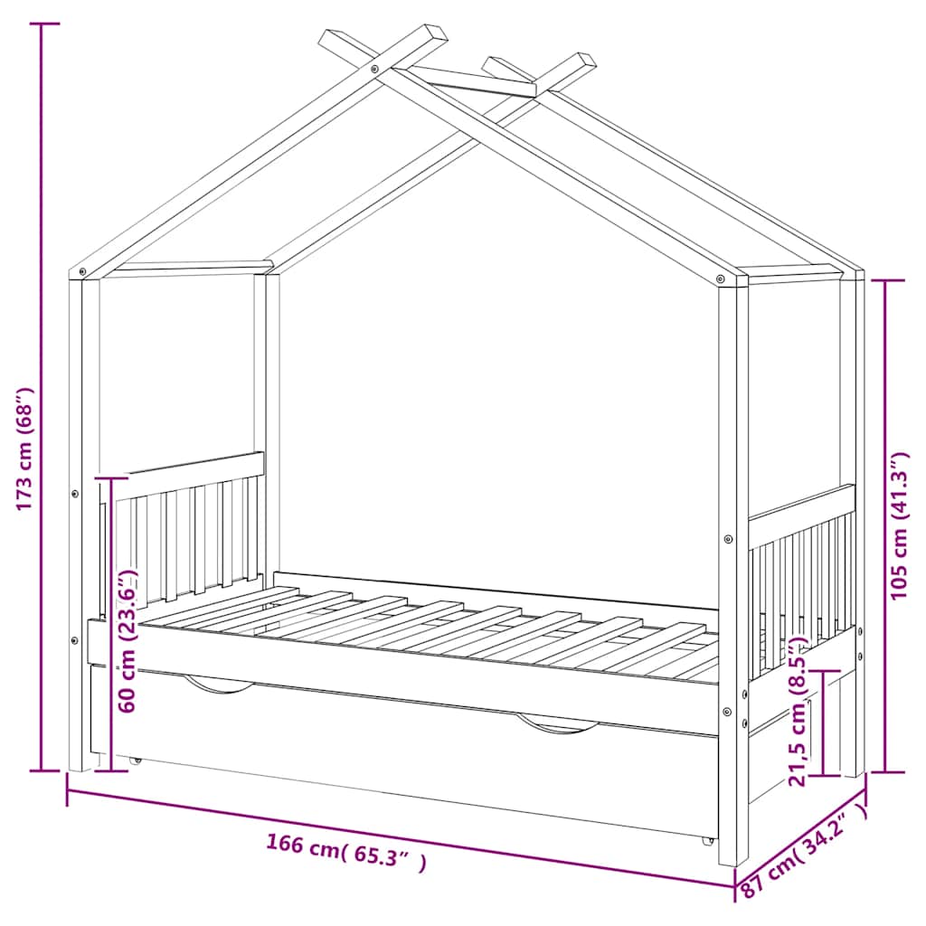 Giroletto per Bambini con Cassetto Legno Massello Pino 80x160cm