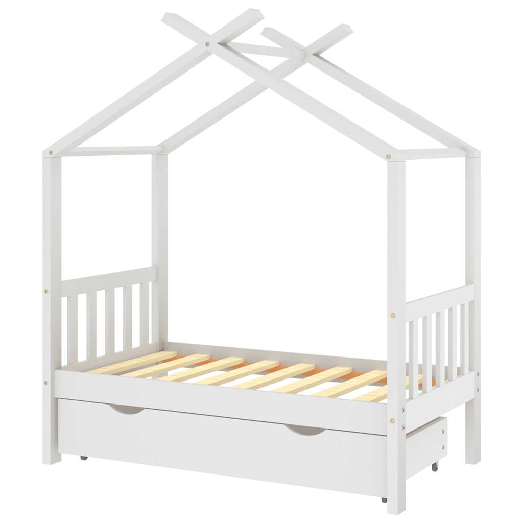 Giroletto Bambini con Cassetto Bianco Legno di Pino 70x140 cm - homemem39