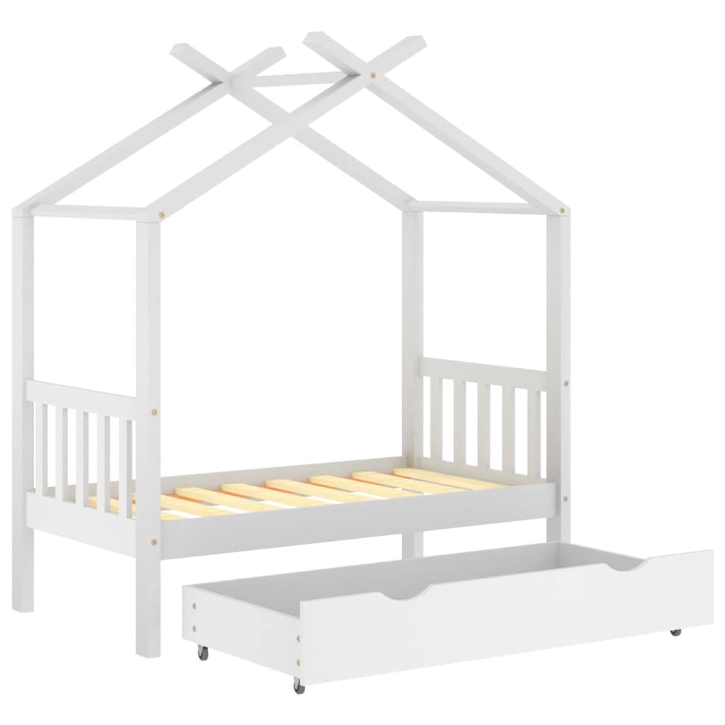 Giroletto Bambini con Cassetto Bianco Legno di Pino 70x140 cm - homemem39