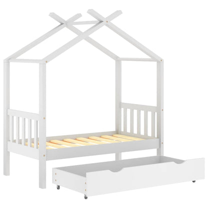 Giroletto Bambini con Cassetto Bianco Legno di Pino 70x140 cm - homemem39