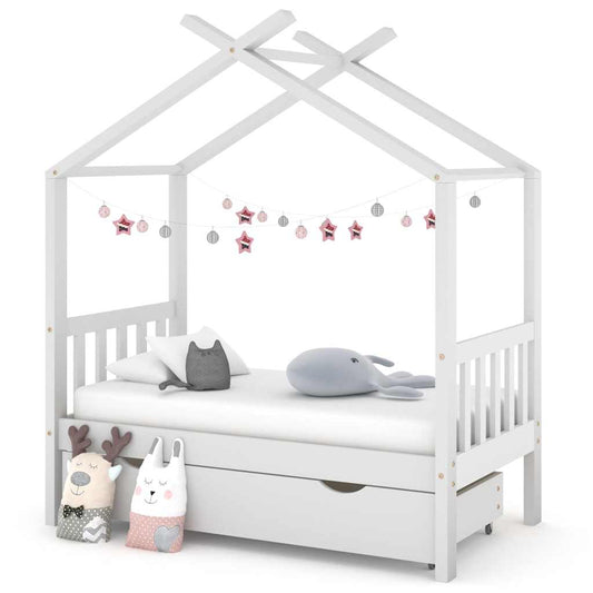 Giroletto Bambini con Cassetto Bianco Legno di Pino 70x140 cm - homemem39