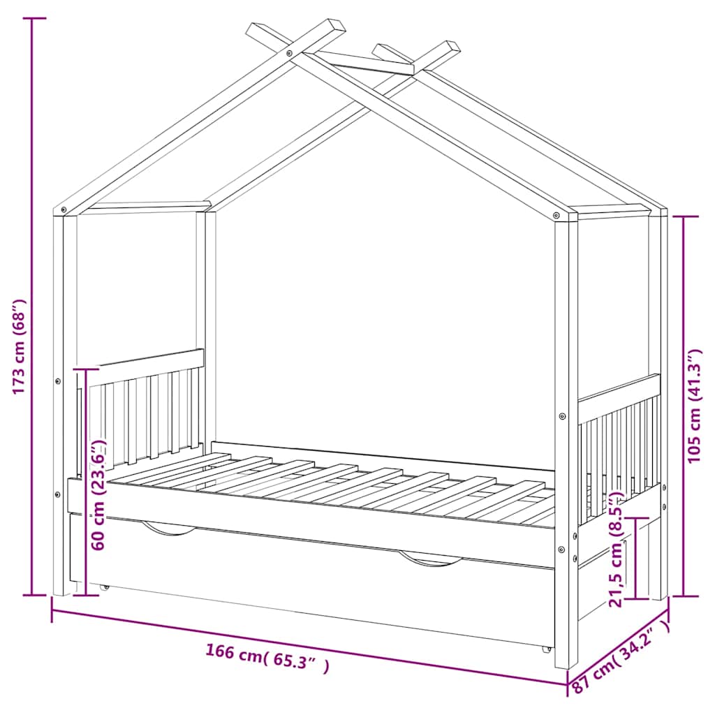 Giroletto per Bambini con Cassetto Bianco Legno Pino 80x160 cm