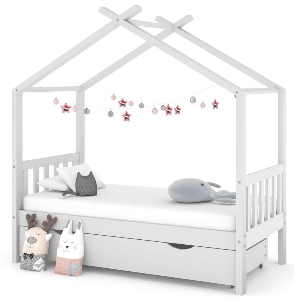 Giroletto per Bambini con Cassetto Bianco Legno Pino 80x160 cm