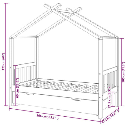 Giroletto per Bambini con Cassetto in Legno di Pino 80x160cm