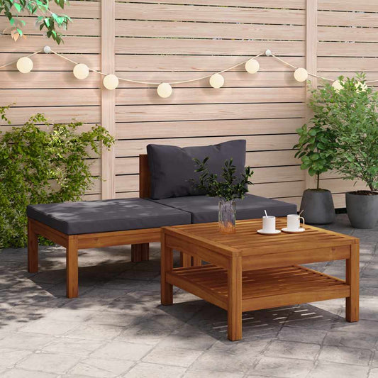 Set Divani Giardino 3 pz con Cuscini Grigio Scuro Legno Acacia - homemem39