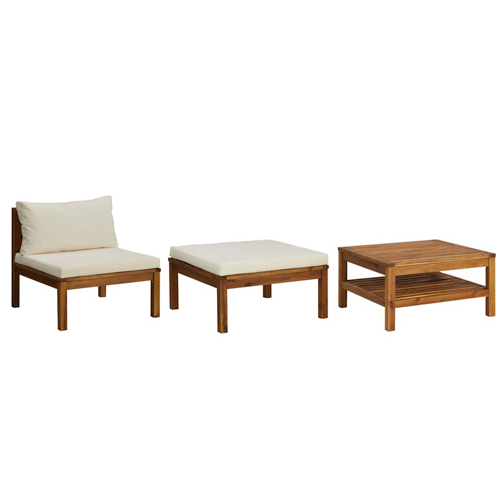 Set Divani Giardino 3 pz Cuscini Bianco Crema in Legno d'Acacia | homemem39
