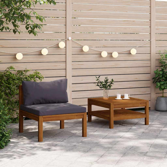 Set Divani da Giardino 2pz Cuscini Grigio Scuro Massello Acacia - homemem39