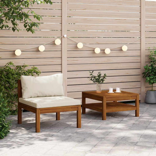 Set Divani da Giardino 2pz Cuscini Bianco Crema Massello Acacia - homemem39