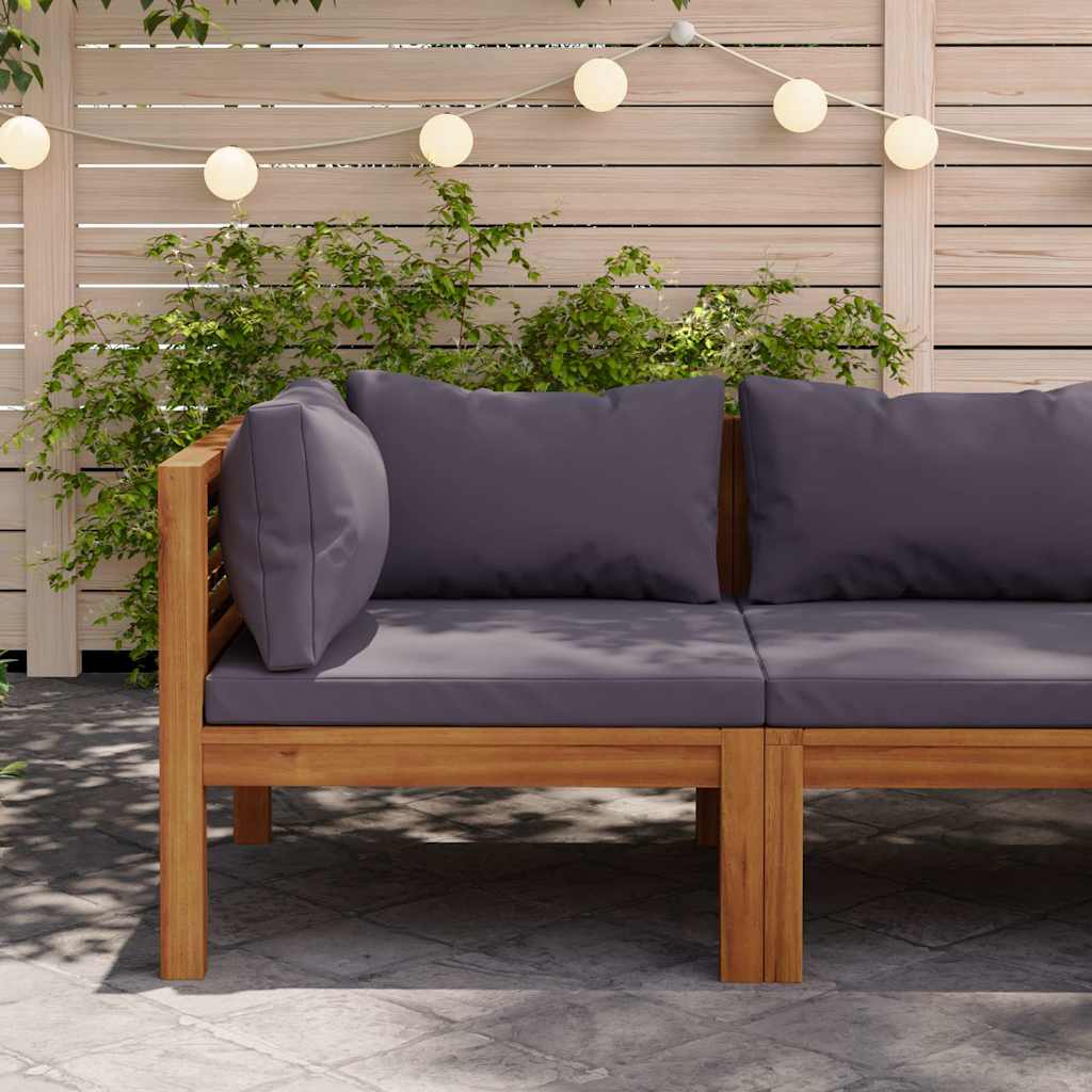 Divano Angolare Modulare Cuscini grigio scuro Massello Acacia