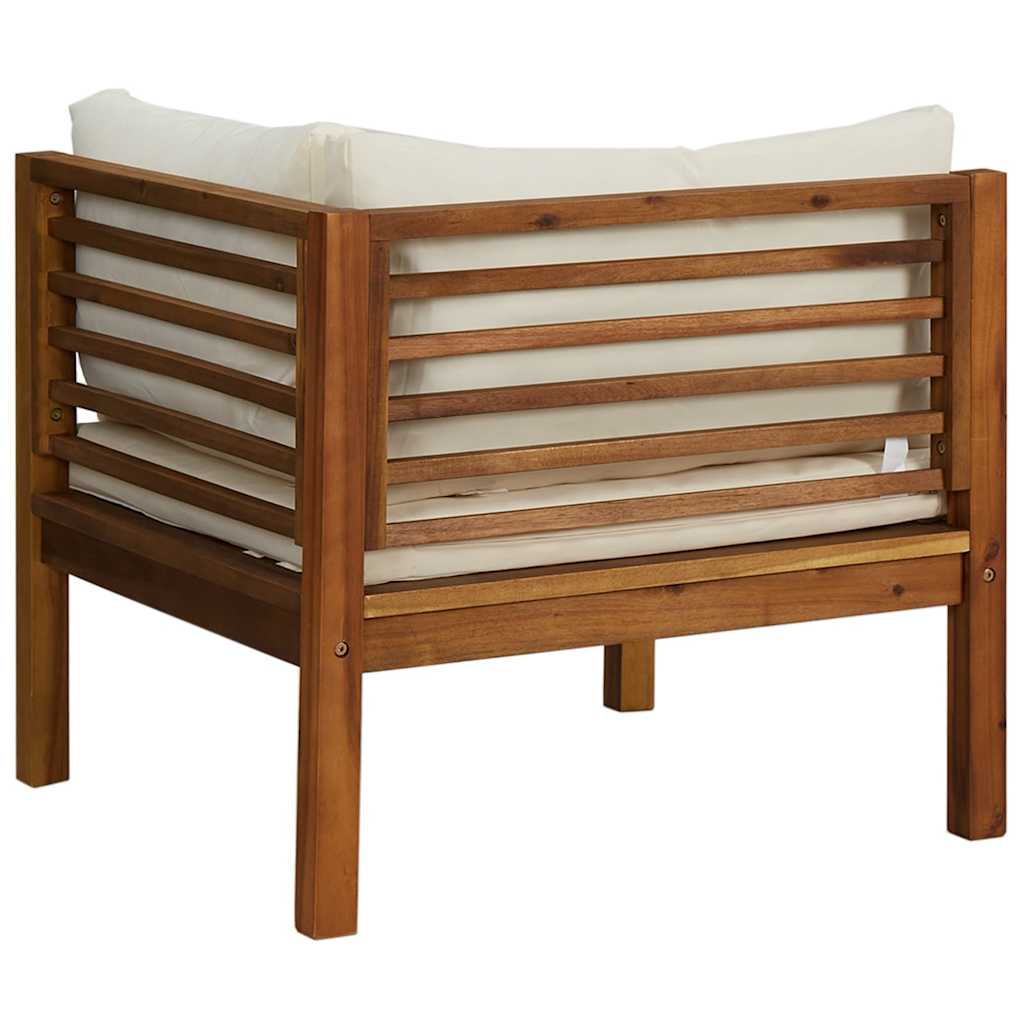 Divano Angolare Modulare Cuscini Bianco Crema in Legno d'Acacia
