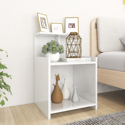 Comodino Bianco Lucido 40x35x60 cm in Legno Multistrato - homemem39
