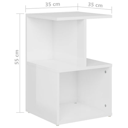 Comodini 2pz Bianco Lucido 35x35x55 cm in Legno Multistrato