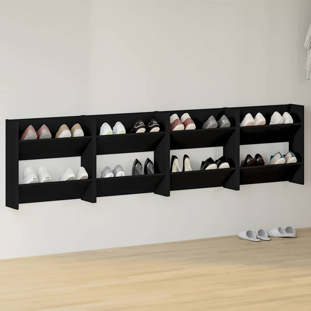 Scarpiere a Muro 4 pz Nere 60x18x60 cm in Legno Multistrato