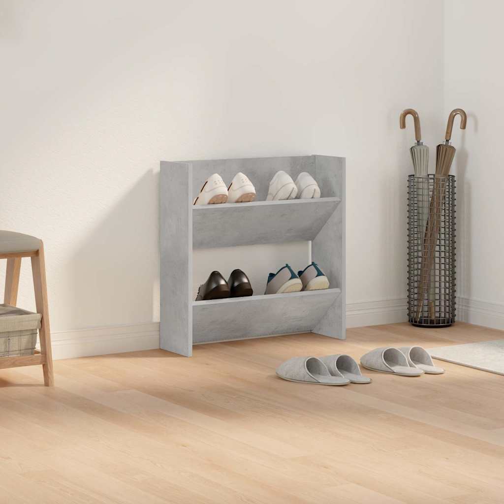 Scarpiera a Muro Grigio Cemento 60x18x60cm in Legno Multistrato