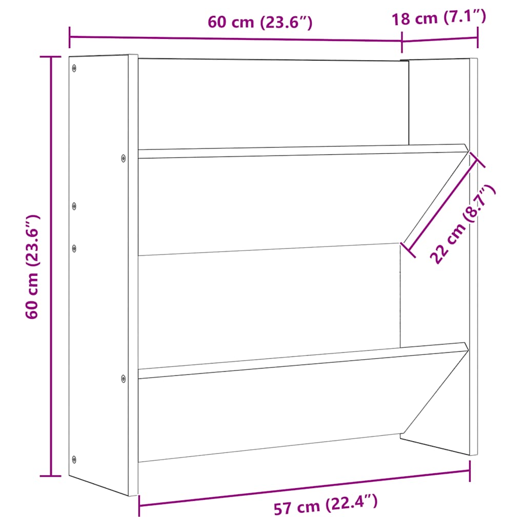 Scarpiera a Muro Grigio Cemento 60x18x60cm in Legno Multistrato