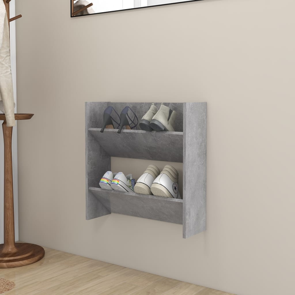 Scarpiera a Muro Grigio Cemento 60x18x60cm in Legno Multistrato - homemem39