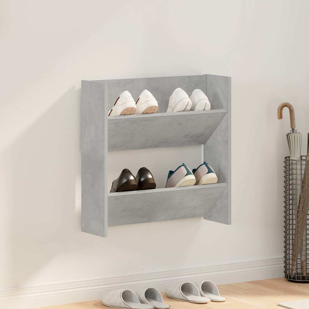 Scarpiera a Muro Grigio Cemento 60x18x60cm in Legno Multistrato