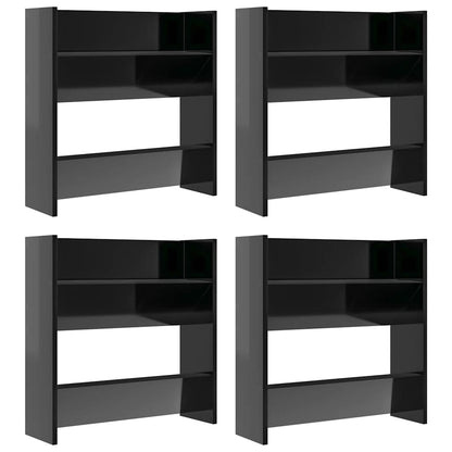 Scarpiere a Muro 4pz Nero Lucido 60x18x60cm Legno Multistrato