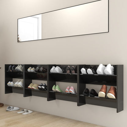 Scarpiere a Muro 4pz Nero Lucido 60x18x60cm Legno Multistrato - homemem39