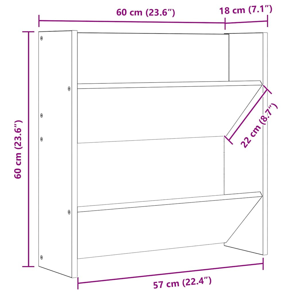 Scarpiera a Muro Grigio Lucido 60x18x60 cm in Legno Multistrato
