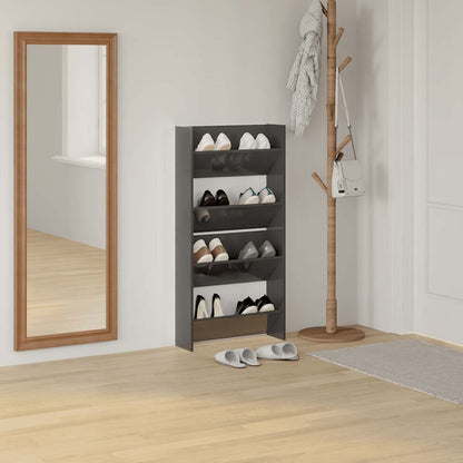 Scarpiere a Muro 2pz Grigio Lucido 60x18x60cm Legno Multistrato