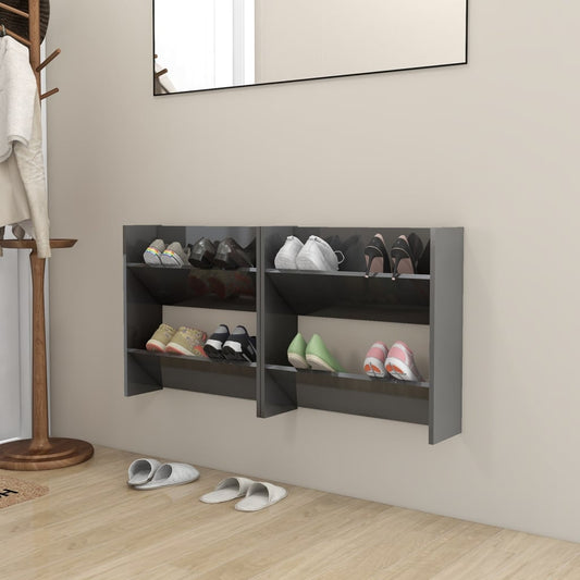 Scarpiere a Muro 2pz Grigio Lucido 60x18x60cm Legno Multistrato - homemem39