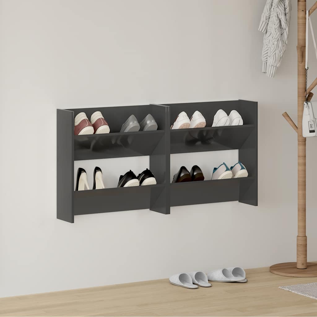 Scarpiere a Muro 2pz Grigio Lucido 60x18x60cm Legno Multistrato