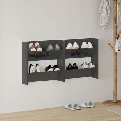 Scarpiere a Muro 2pz Grigio Lucido 60x18x60cm Legno Multistrato