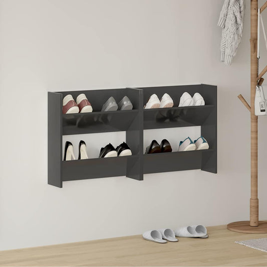 Scarpiere a Muro 2pz Grigio Lucido 60x18x60cm Legno Multistrato