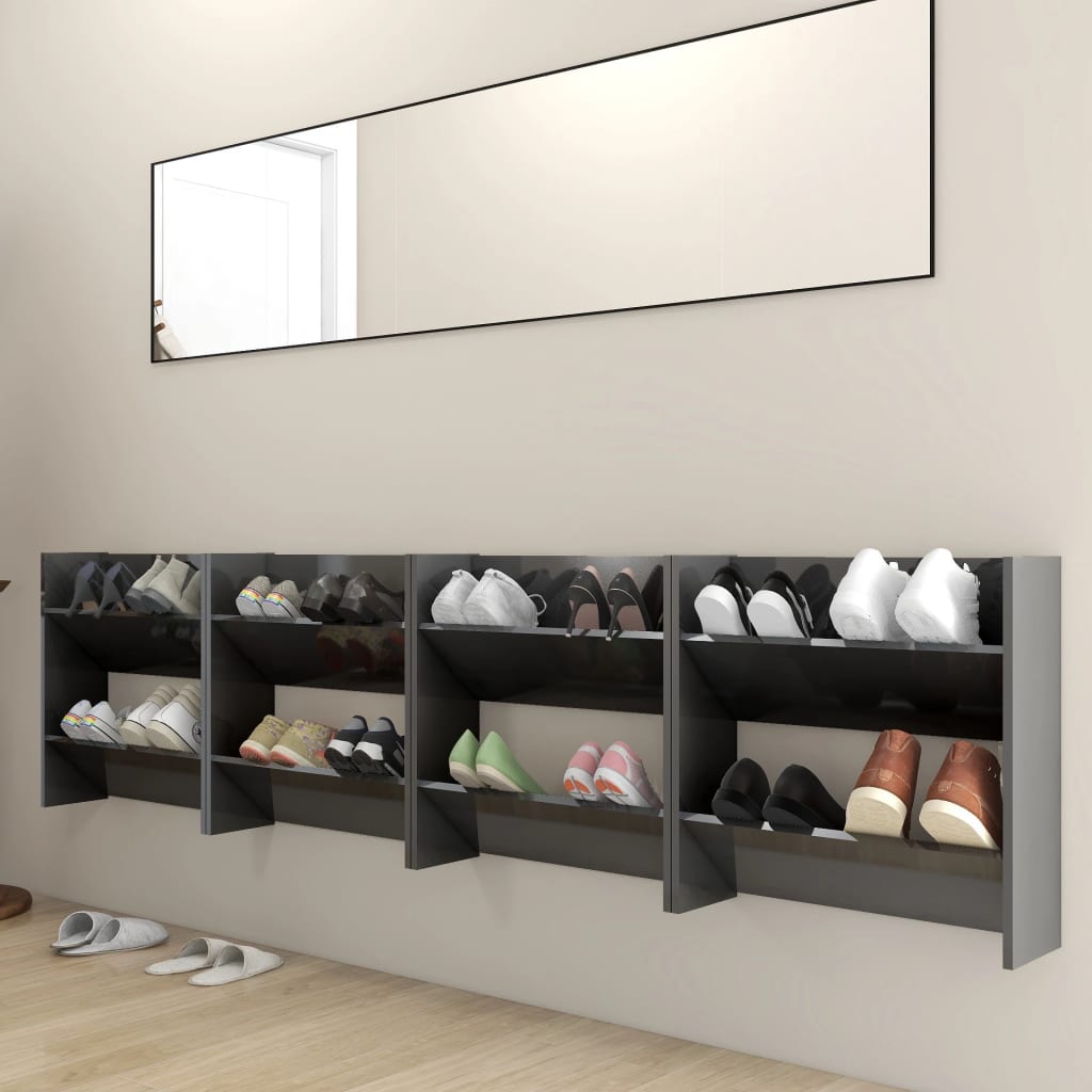 Scarpiere a Muro 4pz Grigio Lucido 60x18x60cm Legno Multistrato - homemem39