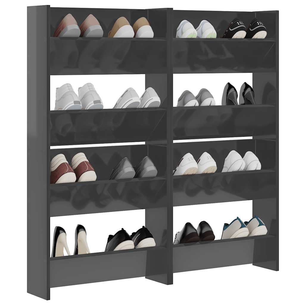 Scarpiere a Muro 4pz Grigio Lucido 60x18x60cm Legno Multistrato