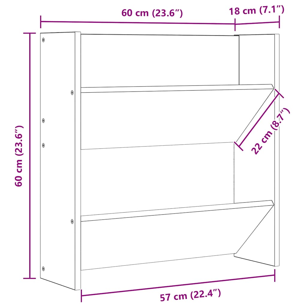 Scarpiere a Muro 4pz Grigio Lucido 60x18x60cm Legno Multistrato | homemem39