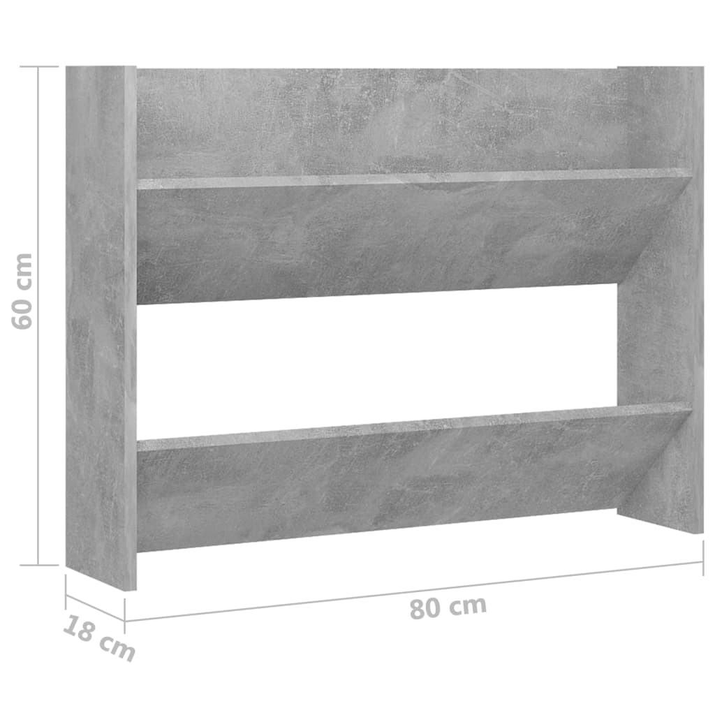 Scarpiera a Muro Grigio Cemento 80x18x60cm in Legno Multistrato