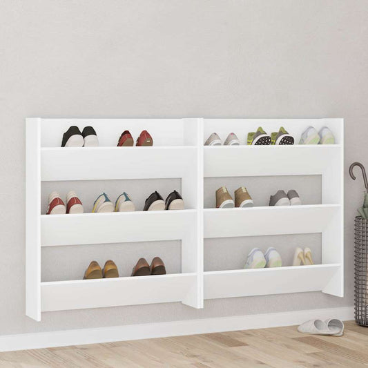 Scarpiere a Muro 2pz Bianche 80x18x90 cm in Legno Multistrato
