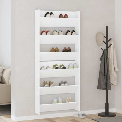 Scarpiere a Muro 2pz Bianche 80x18x90 cm in Legno Multistrato