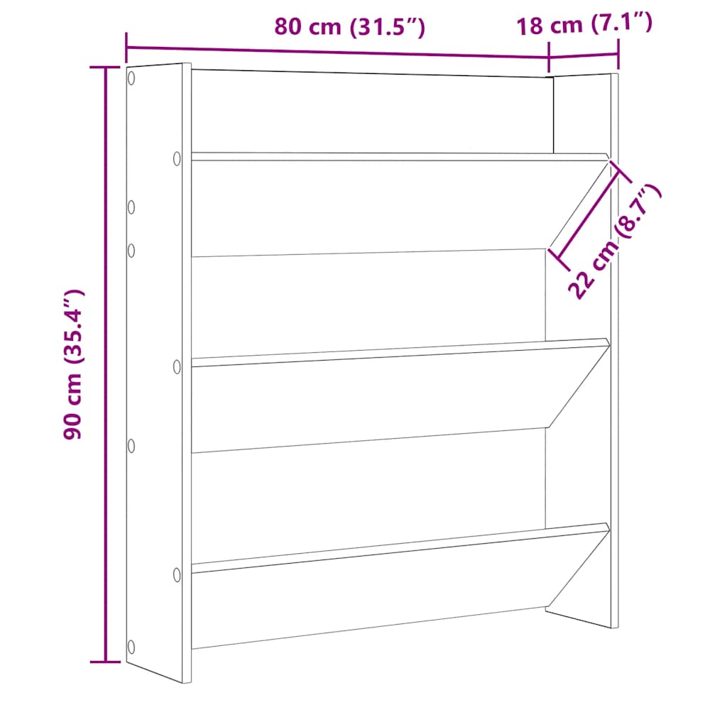 Black Wall Shoe Rack 80x18x90 cm in Multilayer Wood