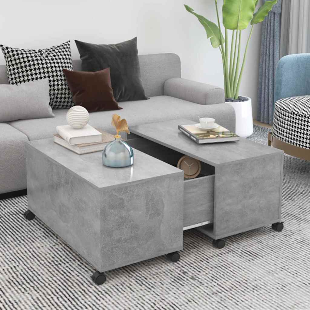 Tavolino da Salotto Grigio Cemento 75x75x38cm Legno Multistrato