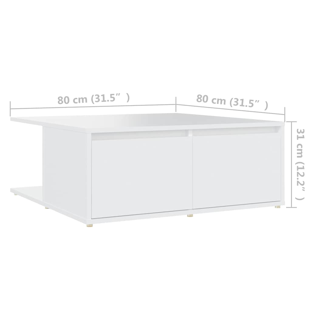 Tavolino da Salotto Bianco 80x80x31 cm in Legno Multistrato